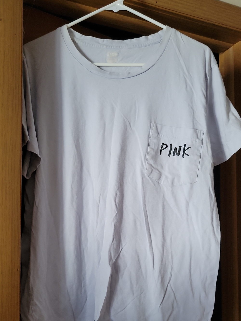 PINK Victoria's Secret Womens White Pocket Tee with 'PINK' Chest Print
